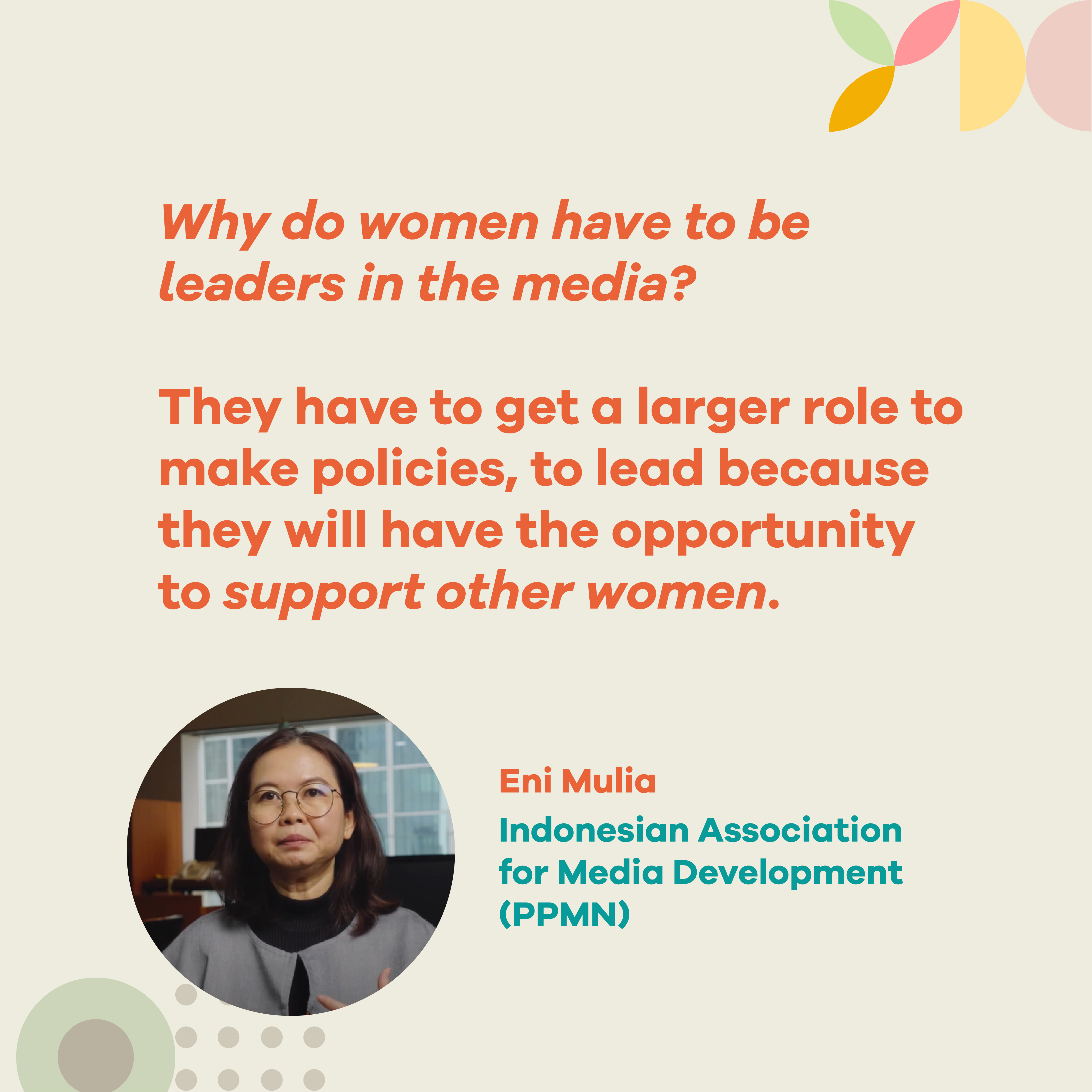 Photo of Eni Mulia with quote excerpt from article